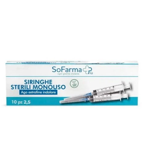 SIRINGHE STERILI MONOUSO 10 pz 2,5ML Ago Estrafine Indolore GAUGE 23 Sofarma+