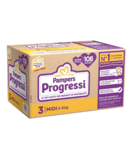 Pampers Progressi Midi Taglia 3 - kg 4-9 confezione da 108 pannolini