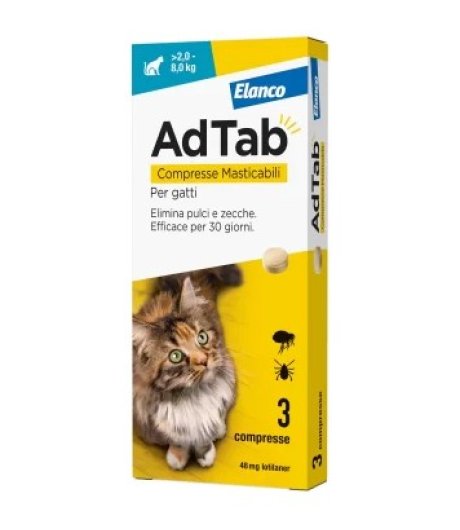 AdTab Antiparassitario per gatti da 2 a 8kg - 3 compresse 48mg 
