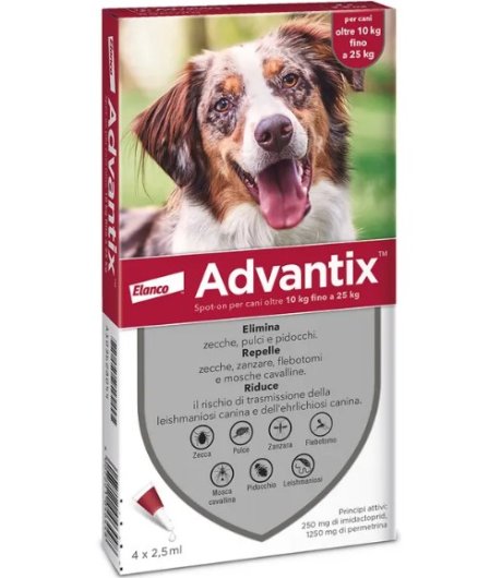 Advantix Spot On Antiparassitario Per Cani da 10 a 25 Kg 4 Pipette da 2,5 ml