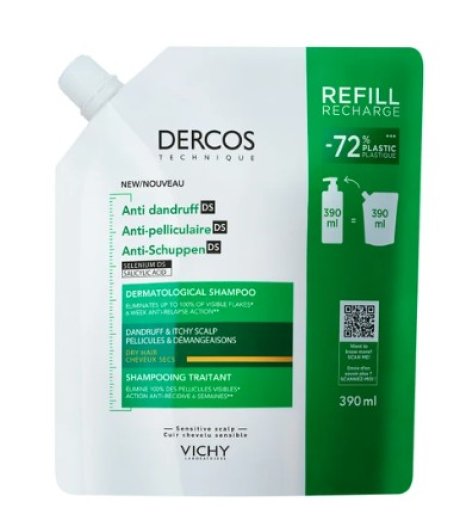 Dercos Tecnique Shampoo Trattante Anti Forfora Capelli Secchi e Prurito Ricarica 390ml