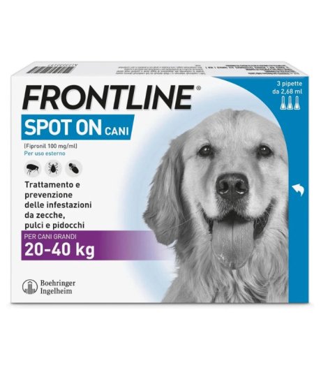 Frontline Spot-On Antiparassitario per Cani Grandi 20-40kg 3 Pipette