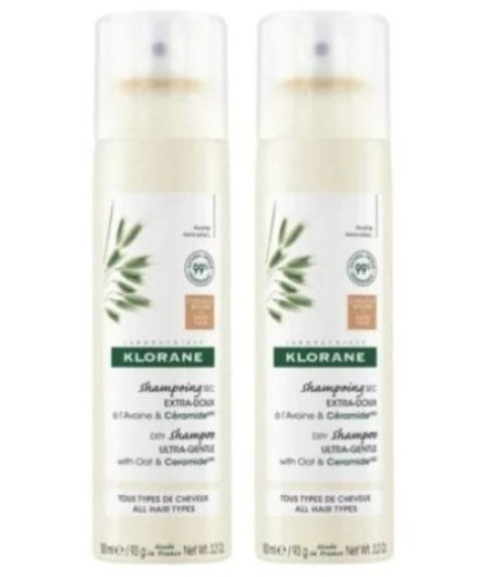 Klorane Duo Shampoo Secco all'Avena & Ceramide per Capelli Scuri 150ml+150ml