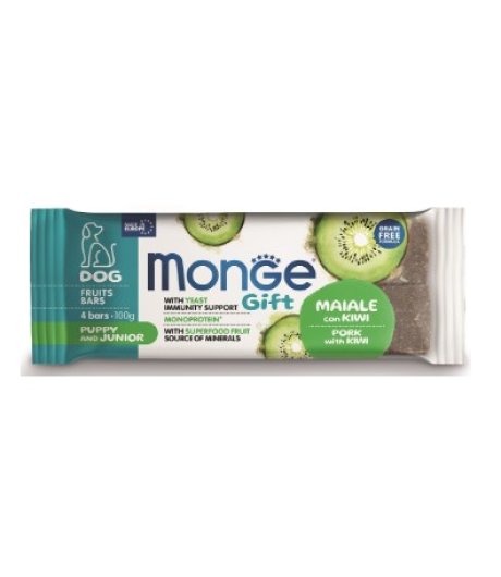 MONGE CANE SNACK GIFT FRUITS BARS PUPPY & JUNIOR MAIALE KIWI 4PZ 100GR