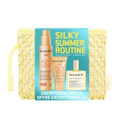 Nuxe Silky Summer Routine Trousse Crema Solare Viso Spf50+ + Spray Solare Viso e Corpo Spf50 + Huile Prodigieux