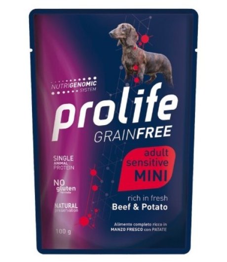 Prolife cane grainfree sensitive mini adult manzo e patate bustina da 100 grammi