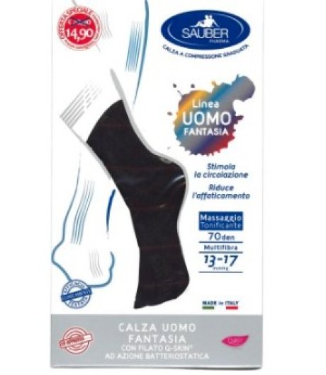Sauber Calza Uomo a compressione graduata 70 den 13-17 mmHg Taglia Piccola Colore Blu con righe rosse Sauber Calza Uomo a compressione graduata 70 den 13-17 mmHg Taglia Piccola Colore Blu con righe rosse