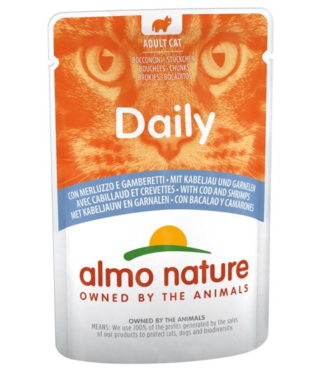 ALMO NATURE GATTO DAILY ADULT BOCCONCINI MERLUZZO GAMBERI 70GR (bustina)