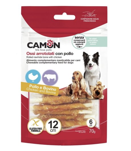 CAMON CANE SNACK ROLLIE CHEW PELLE BOVINA POLLO 12CM 30PZ 345GR