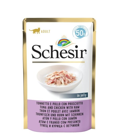 SCHESIR GATTO FILETTI JELLY TONNO POLLO PROSCIUTTO 50GR (bustina)