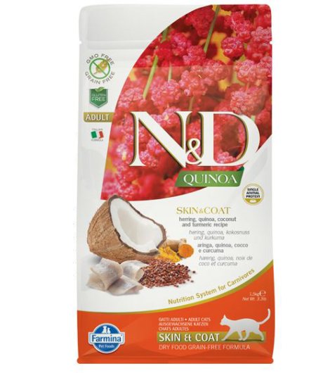 FARMINA N&D QUINOA GATTO SKIN & COAT ADULT ARINGA COCCO 1,5KG