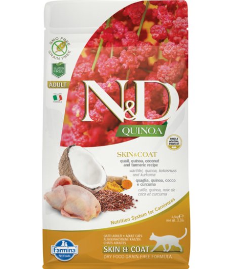 FARMINA N&D QUINOA GATTO SKIN & COAT ADULT QUAGLIA 1,5KG
