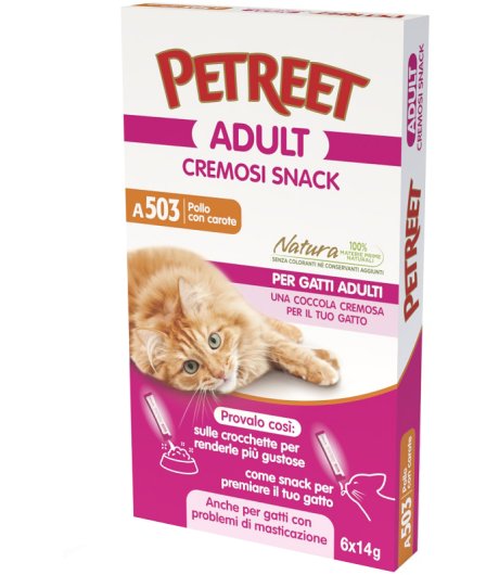 PETREET GATTO ADULT A503 CREMOSI SNACK POLLO CAROTE 14GR