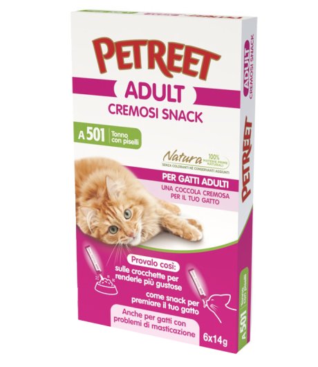 PETREET GATTO ADULT A501 CREMOSI SNACK TONNO PISELLI 14G