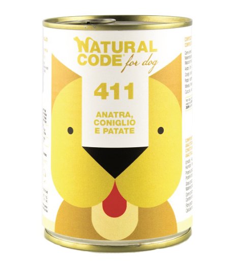 NATURAL CODE CANE 411 ANATRA CONIGLIO PATATE 400GR (lattina)
