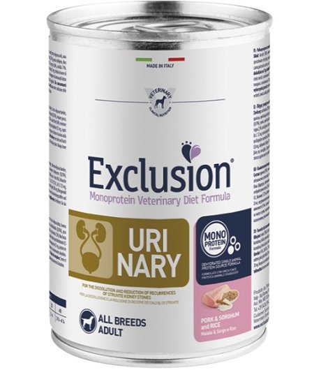 EXCLUSION CANE DIET URINARY ALL BREEDS ADULT MAIALE SORGO RISO 200GR (lattina)