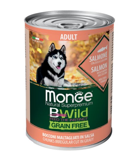 MONGE CANE BWILD GRAIN FREE GRAVY (IN SALSA) ADULT SALMONE 400GR (lattina)