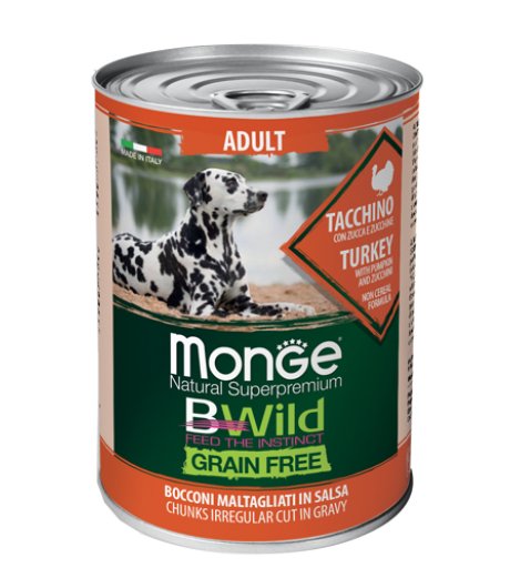 MONGE CANE BWILD GRAIN FREE GRAVY (IN SALSA) ADULT TACCHINO 400GR (lattina)