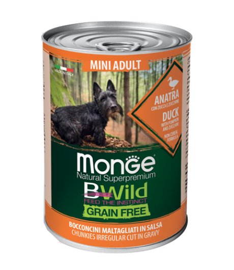MONGE CANE BWILD GRAIN FREE GRAVY (IN SALSA) MINI ADULT ANATRA 400GR (lattina)