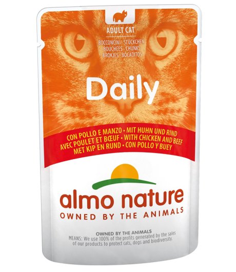 ALMO NATURE GATTO DAILY ADULT BOCCONCINI POLLO MANZO 70GR (bustina)