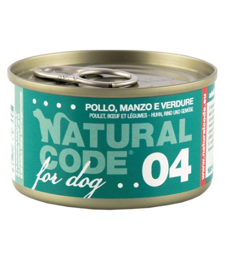 NATURAL CODE CANE 04 POLLO MANZO VERDURE 90GR (lattina)
