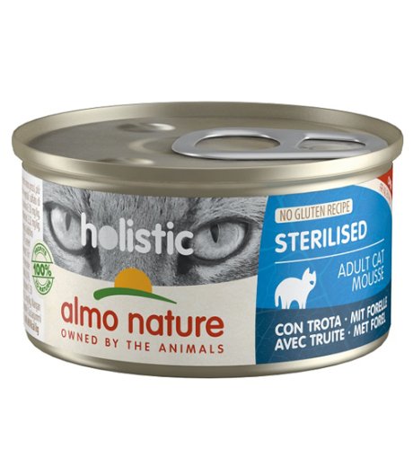 ALMO NATURE GATTO HOLISTIC STERILISED MOUSSE ADULT TROTA 85GR (lattina) ALMO NATURE GATTO HOLISTIC STERILISED MOUSSE ADULT TROTA 85GR (lattina)