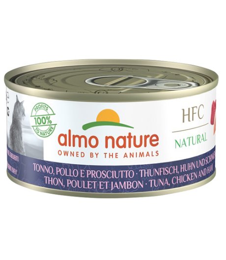 ALMO NATURE GATTO HFC NATURAL TONNO POLLO PROSCIUTTO 150GR (lattina)
