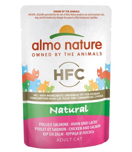 ALMO NATURE GATTO HFC NATURAL ADULT POLLO SALMONE 55GR (bustina)