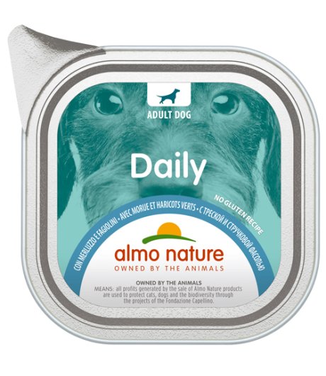ALMO NATURE CANE DAILY ADULT MERLUZZO FAGIOLINI 100GR (vaschetta)
