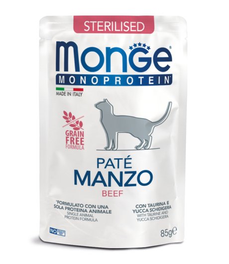 MONGE GATTO MONOPROTEICO STERILISED PATE' MANZO 85GR (bustina)