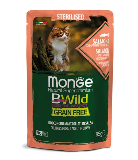 MONGE GATTO BWILD STERILISED SALMONE GAMBERETTI 85GR (bustina)
