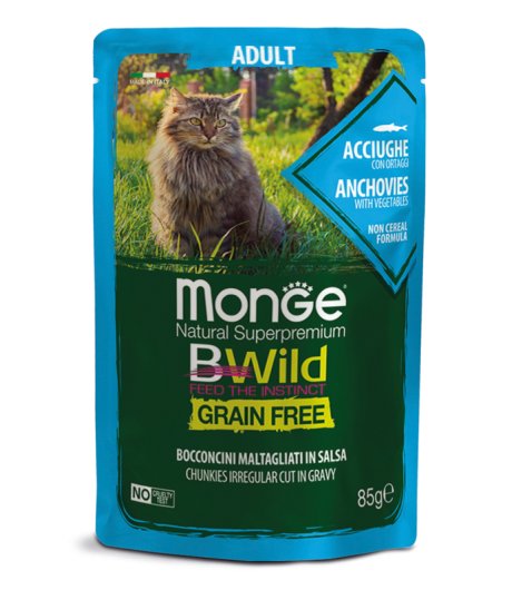MONGE GATTO BWILD GRAIN FREE ADULT ACCIUGHE 85GR (bustina)
