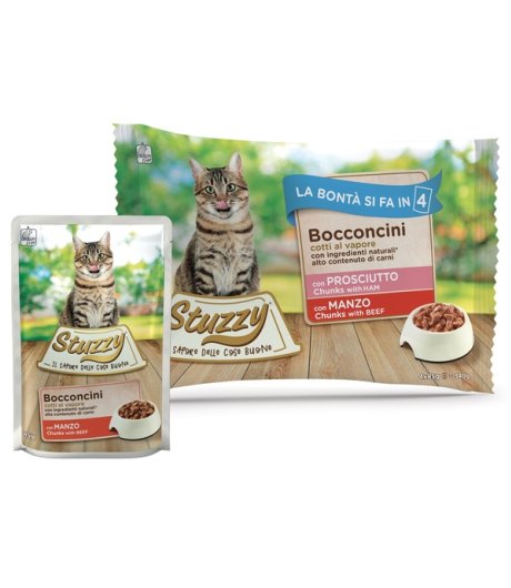 STUZZY GATTO BOCCONCINI PROSCIUTTO/MANZO 4x85GR (bustina) MULTIPACK