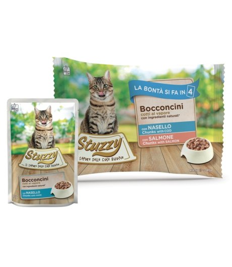 STUZZY GATTO BOCCONCINI NASELLO/SALMONE 4x85GR (bustina) MULTIPACK