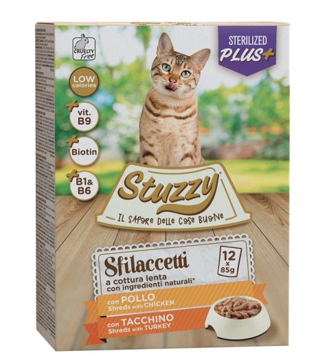 STUZZY GATTO SFILACCETTI STERILIZED POLLO/TACCHINO 12x85GR (bustina) MULTIPACK