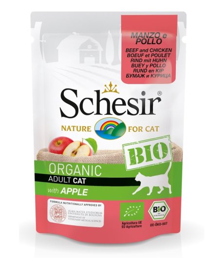 SCHESIR BIO GATTO ADULT MANZO POLLO MELA 85GR (bustina)