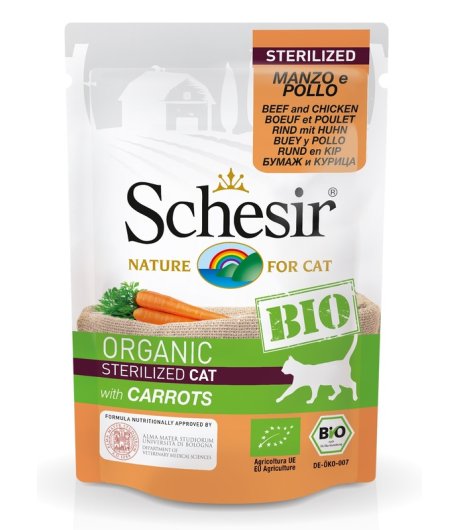 SCHESIR BIO GATTO STERILIZED MANZO POLLO CAROTE 85GR (bustina)