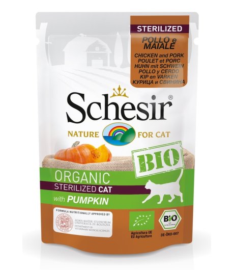 SCHESIR BIO GATTO STERILIZED POLLO MAIALE ZUCCA 85GR (bustina)