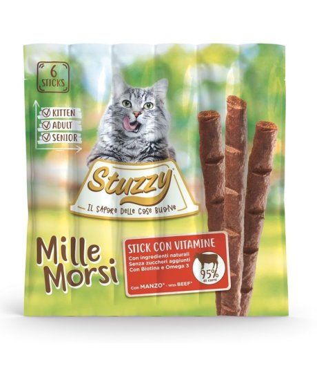 STUZZY GATTO SNACK MILLEMORSI MANZO STICKS 6x5GR