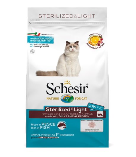 SCHESIR GATTO STERILIZED LIGHT LOW FAT PESCE 1,5KG SCHESIR GATTO STERILIZED LIGHT LOW FAT PESCE 1,5KG