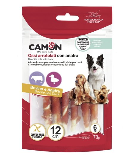 CAMON CANE SNACK OSSI ARROTOLATI BOVINO ANATRA 12CM 6PZ 70GR