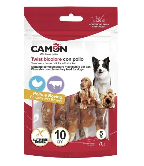 CAMON CANE SNACK TWIST BICOLORE POLLO BOVINO 10CM 5PZ 70GR
