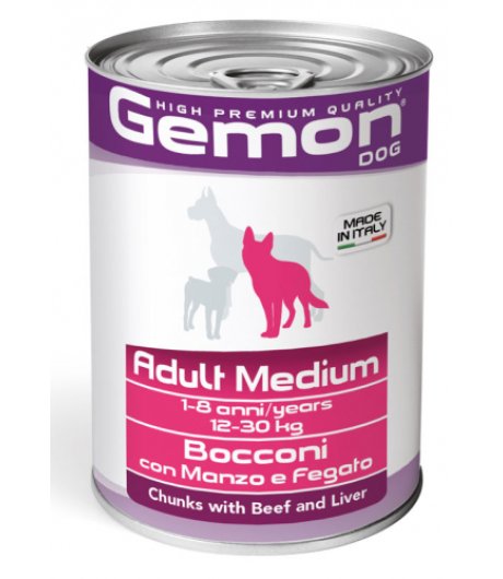 GEMON CANE BOCCONI MEDIUM ADULT MANZO FEGATO 415GR (lattina)