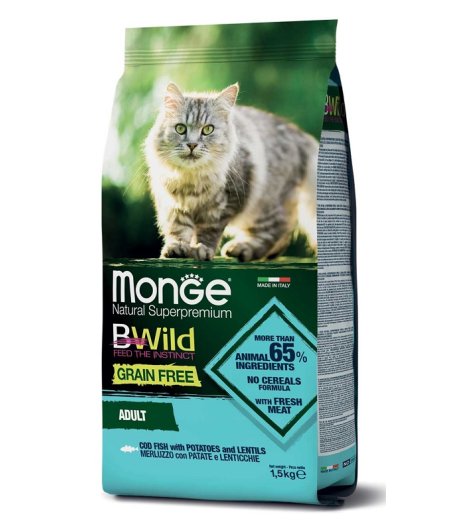 MONGE GATTO BWILD GRAIN FREE ADULT MERLUZZO 1,5KG