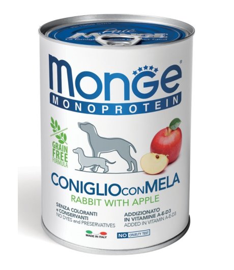 MONGE CANE FRUIT MONOPROTEICO CONIGLIO RISO MELA 400GR (lattina)