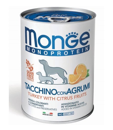 MONGE CANE FRUIT MONOPROTEICO TACCHINO RISO AGRUMI 400GR (lattina)