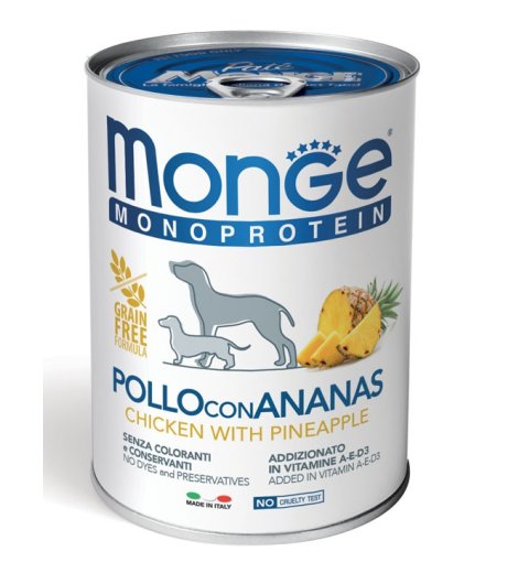 MONGE CANE MONOPROTEICO SOLO POLLO RISO ANANAS 400GR (lattina)