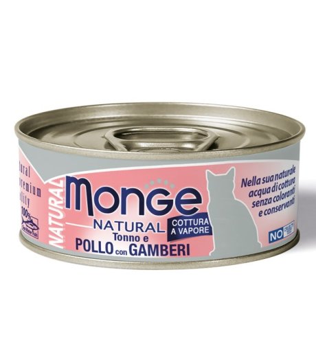 MONGE GATTO NATURAL TONNO POLLO GAMBERI 80GR (lattina)
