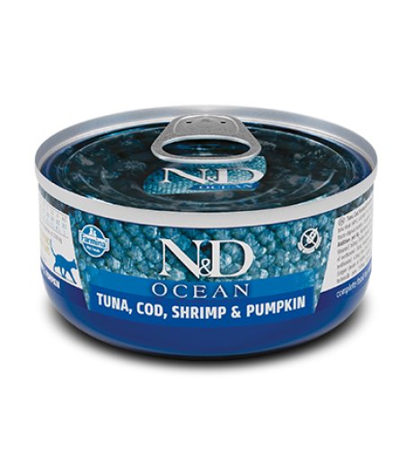 FARMINA N&D OCEAN GATTO KITTEN TONNO MERLUZZO GAMBERETTI ZUCCA 70GR (lattina)