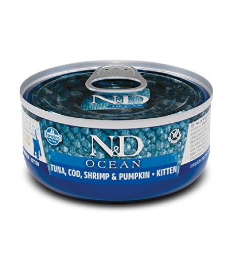 FARMINA N&D OCEAN GATTO ADULT TONNO MERLUZZO GAMBERETTI ZUCCA 70GR (lattina)
